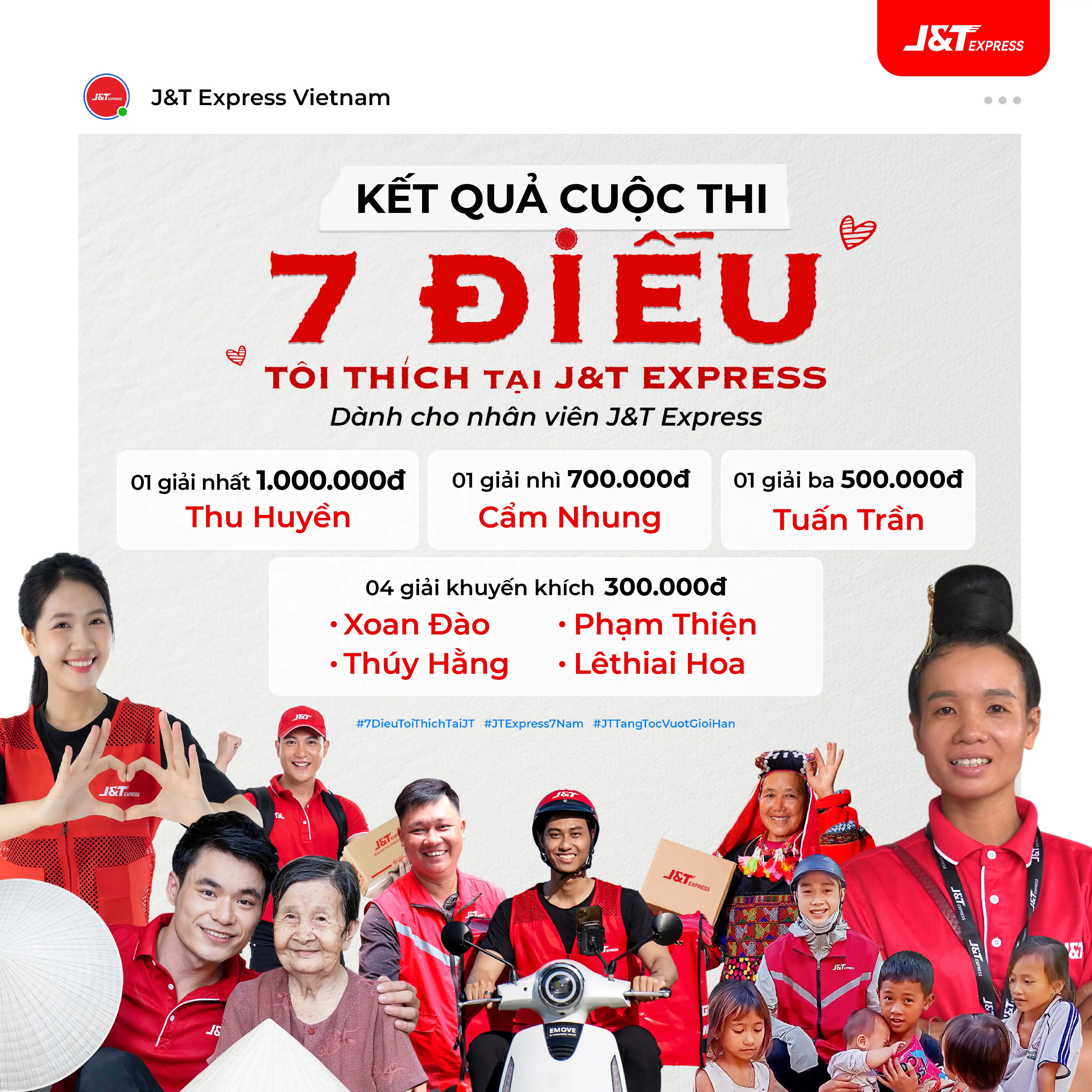 Kết quả cuộc thi nội bộ "7 Điều Tôi Thích Tại J&T Express"